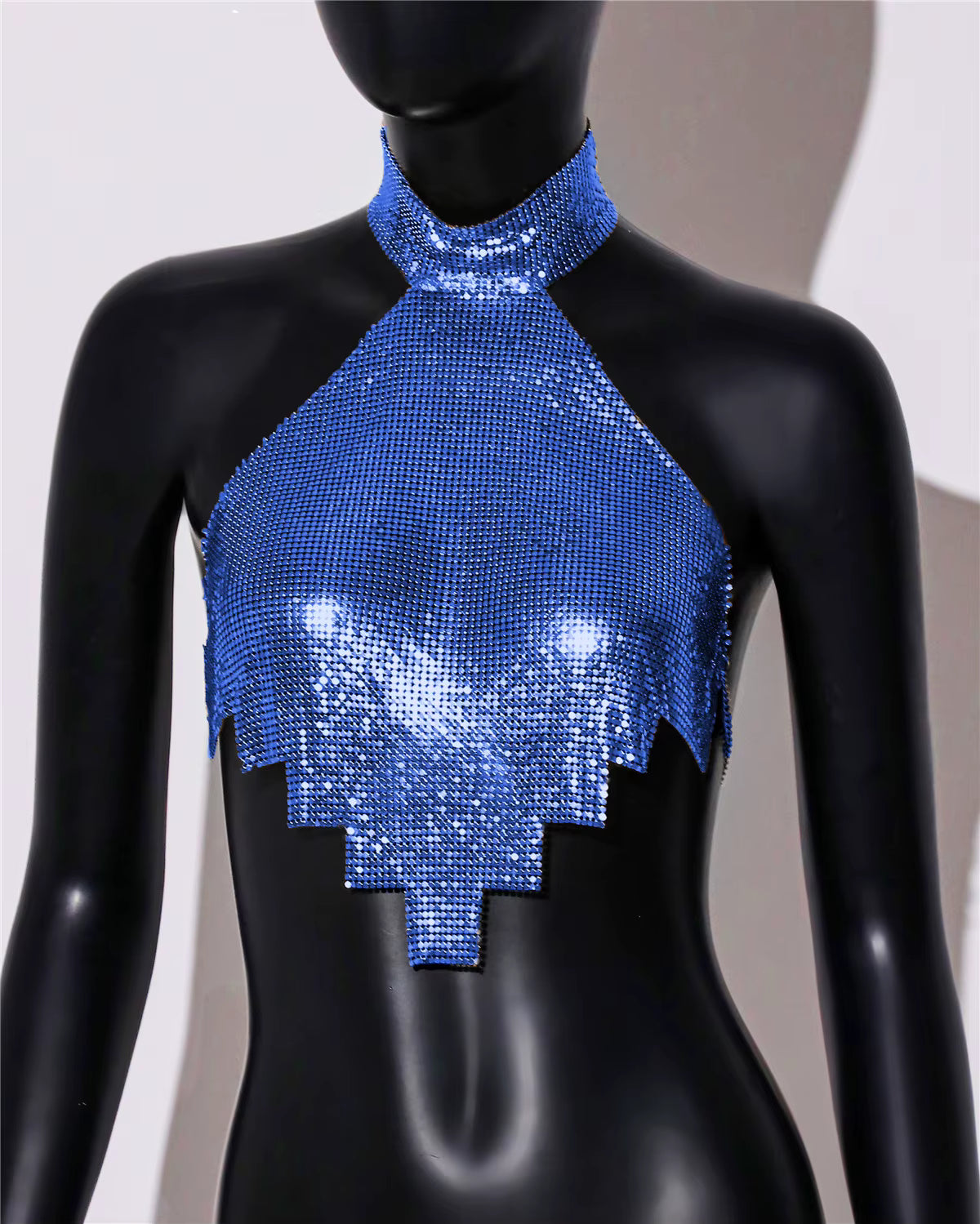 Casual Rhinestone Backless Halter Neck Metal Sequins Tank Tops Mssza