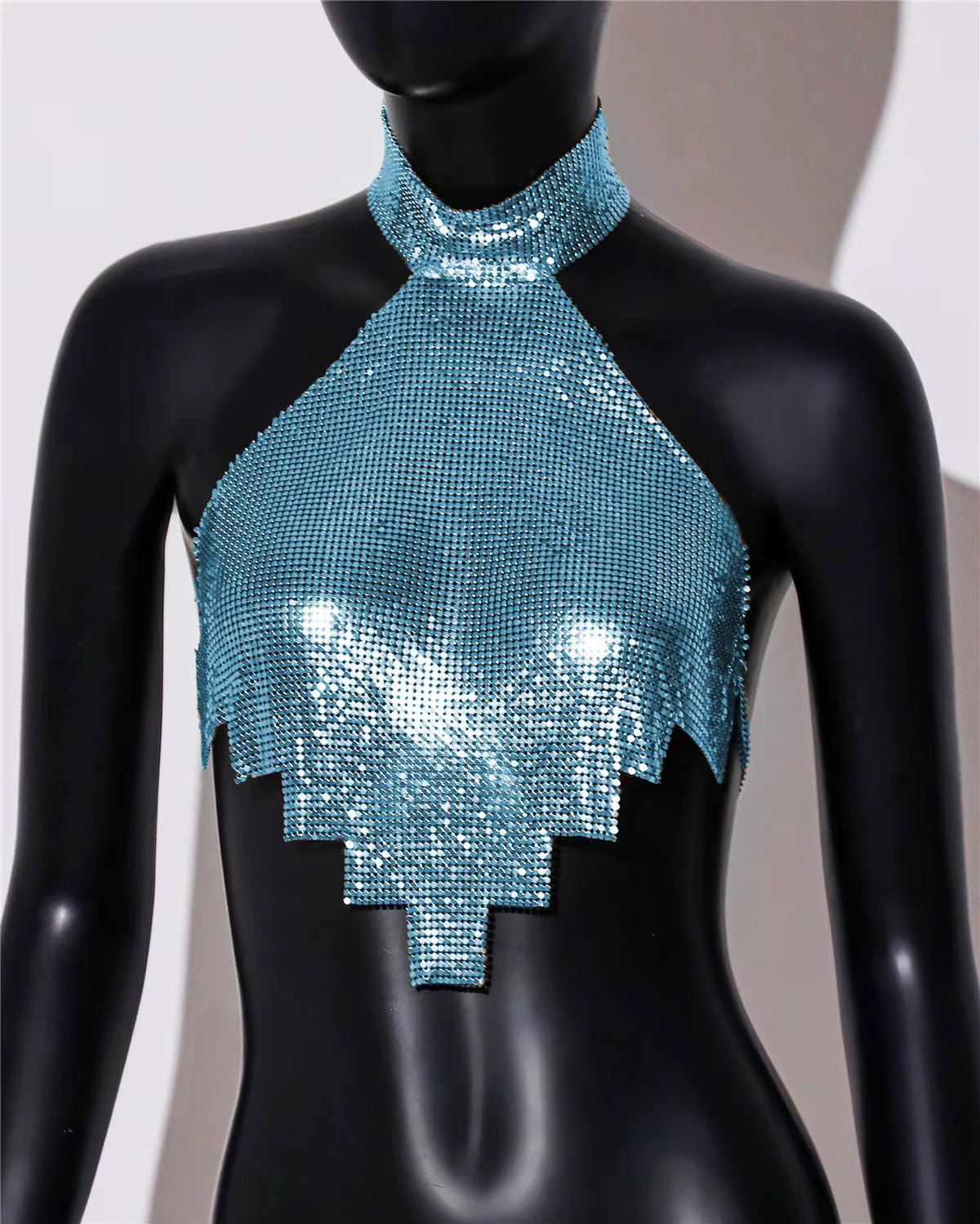 Casual Rhinestone Backless Halter Neck Metal Sequins Tank Tops Mssza