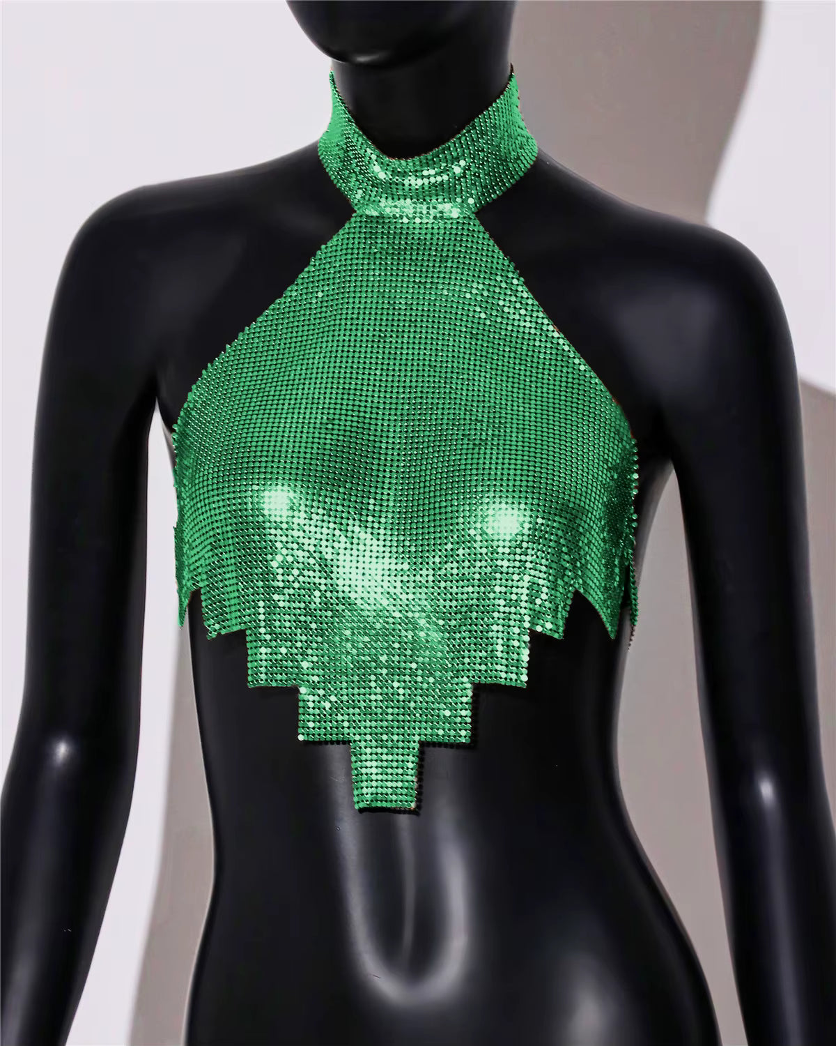 Casual Rhinestone Backless Halter Neck Metal Sequins Tank Tops Mssza