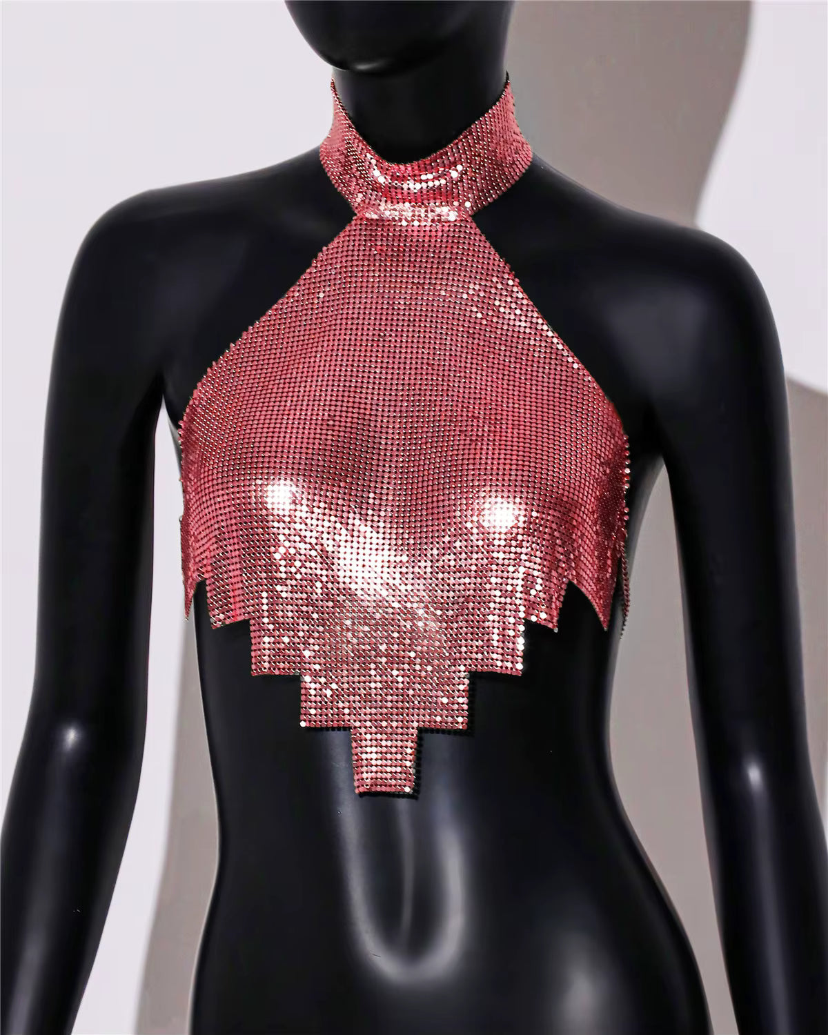 Casual Rhinestone Backless Halter Neck Metal Sequins Tank Tops Mssza