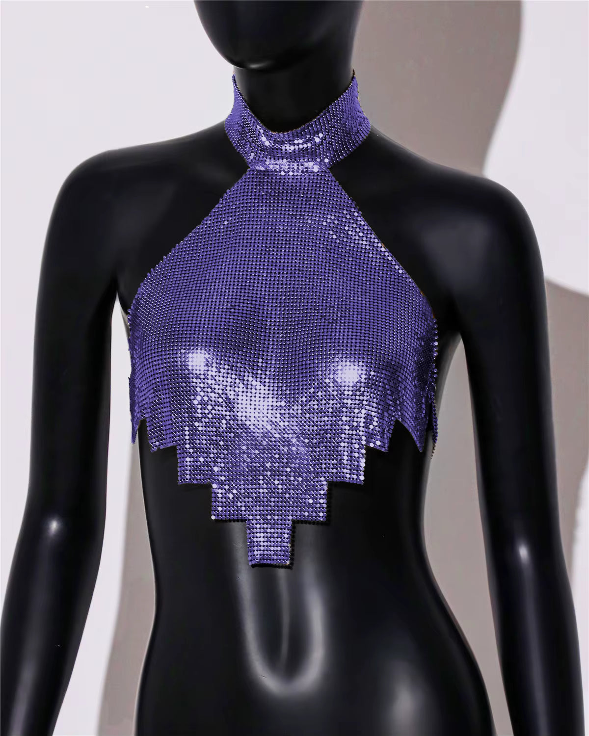 Casual Rhinestone Backless Halter Neck Metal Sequins Tank Tops Mssza