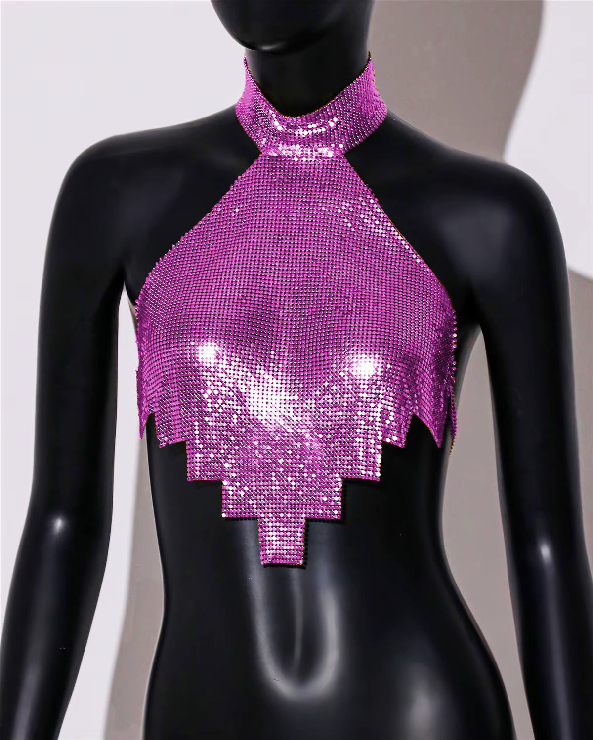 Casual Rhinestone Backless Halter Neck Metal Sequins Tank Tops Mssza