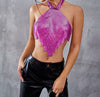 Casual Rhinestone Backless Halter Neck Metal Sequins Tank Tops Mssza