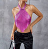 Casual Rhinestone Backless Halter Neck Metal Sequins Tank Tops Mssza