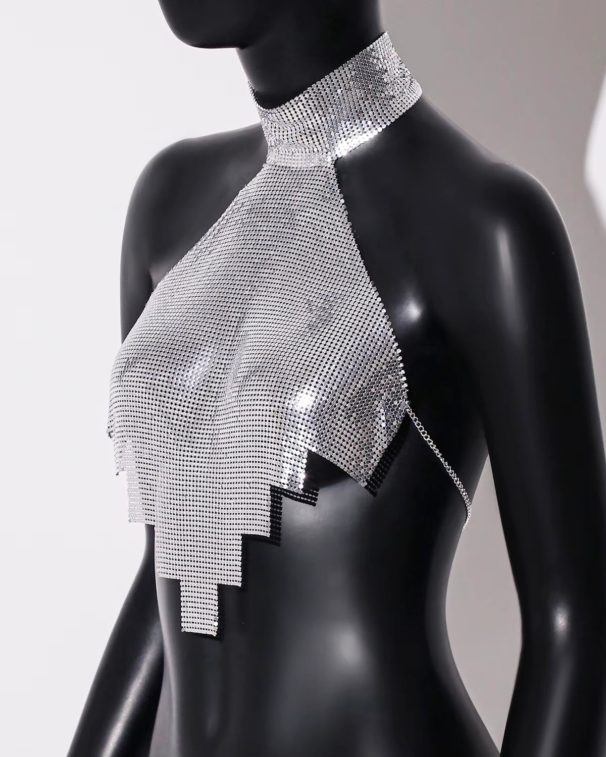 Casual Rhinestone Backless Halter Neck Metal Sequins Tank Tops Mssza