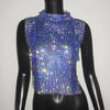 Casual Rhinestone Backless Turtleneck Side Split Diamonds Chain T Shirt Mssza