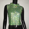 Casual Rhinestone Backless Turtleneck Side Split Diamonds Chain T Shirt Mssza