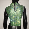 Casual Rhinestone Backless Turtleneck Side Split Diamonds Chain T Shirt Mssza