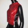 Casual Rhinestone Backless Turtleneck Side Split Diamonds Chain T Shirt Mssza