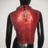 Casual Rhinestone Backless Turtleneck Side Split Diamonds Chain T Shirt Mssza