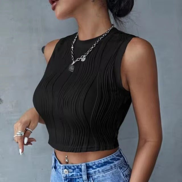Casual Rib Knit Mock Neck Slim Fit High Stretch Tank Top Mssza