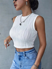 Casual Rib Knit Mock Neck Slim Fit High Stretch Tank Top Mssza
