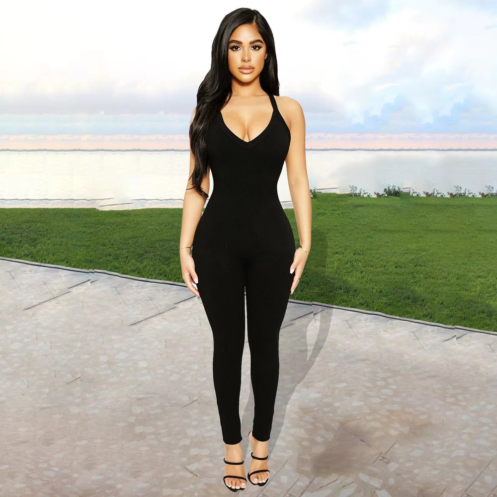 Casual Ribbed Backless Rompers Jumpsuit One Piece Outfits Mssza