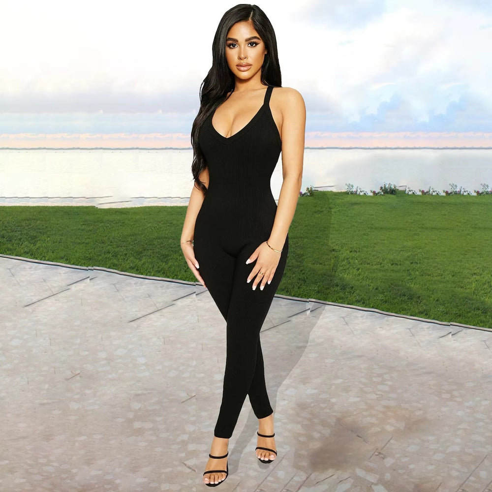 Casual Ribbed Backless Rompers Jumpsuit One Piece Outfits Mssza