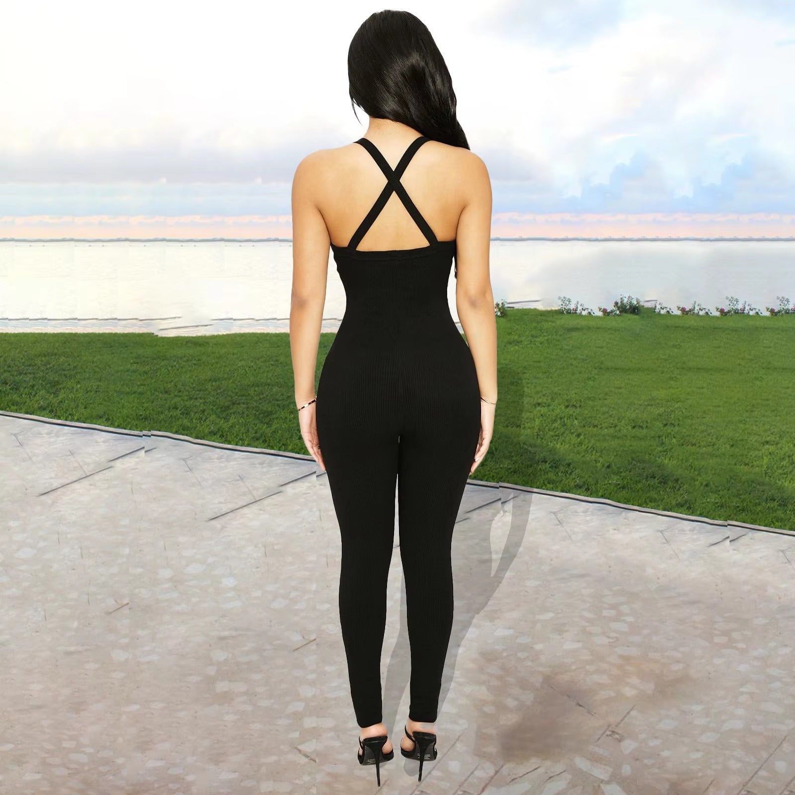 Casual Ribbed Backless Rompers Jumpsuit One Piece Outfits Mssza