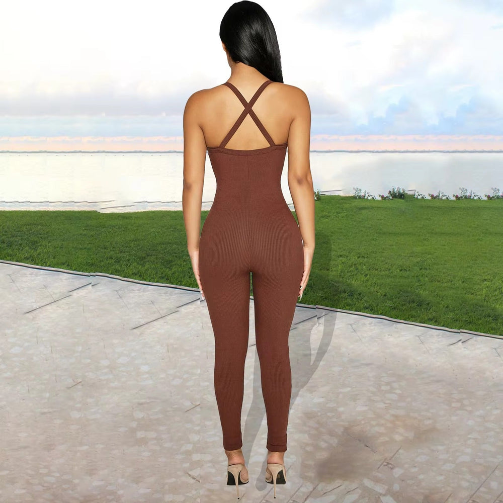 Casual Ribbed Backless Rompers Jumpsuit One Piece Outfits Mssza