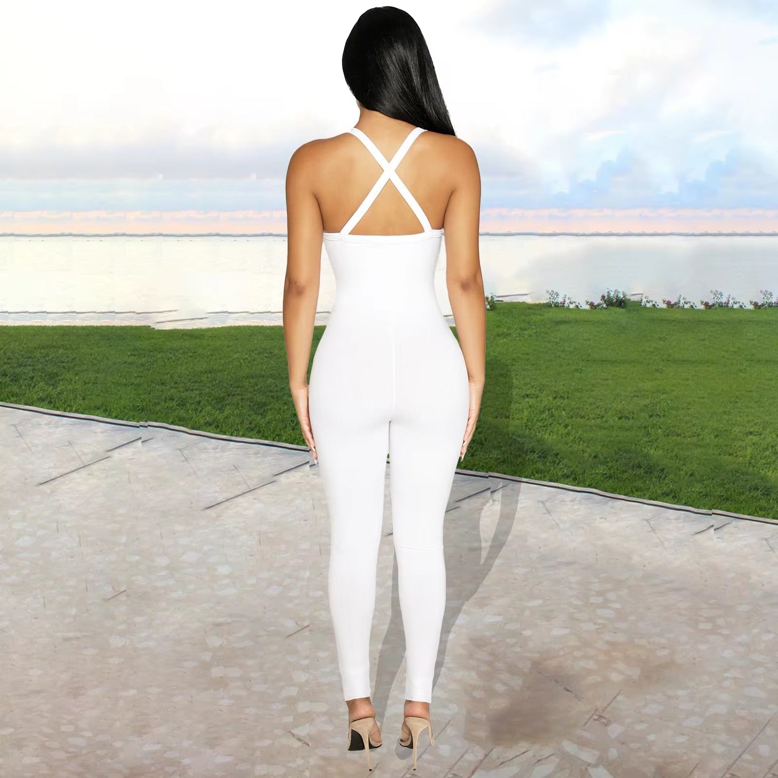 Casual Ribbed Backless Rompers Jumpsuit One Piece Outfits Mssza