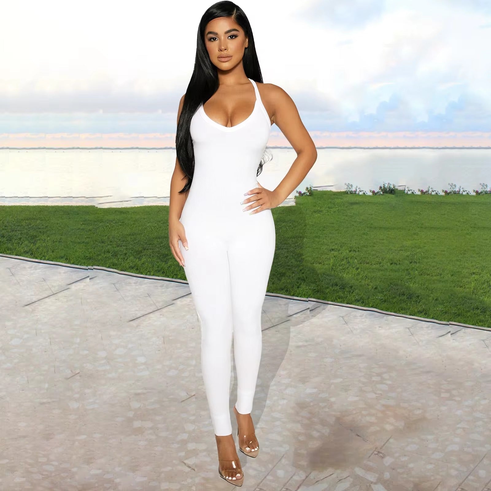 Casual Ribbed Backless Rompers Jumpsuit One Piece Outfits Mssza