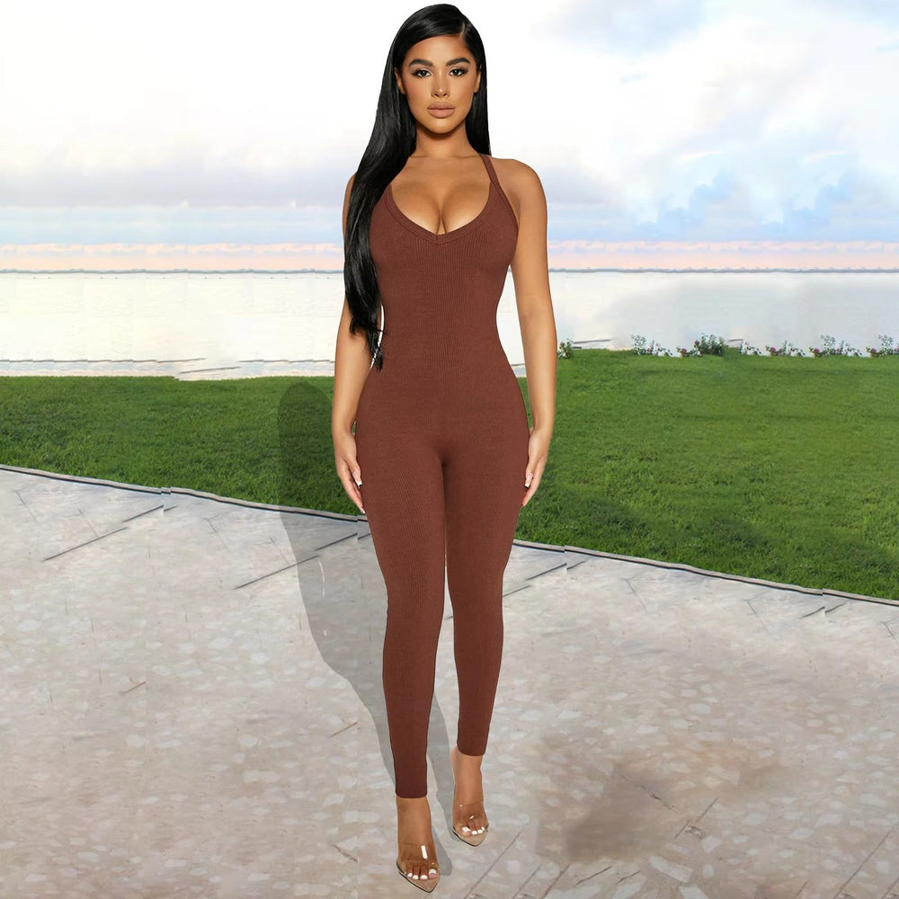 Casual Ribbed Backless Rompers Jumpsuit One Piece Outfits Mssza