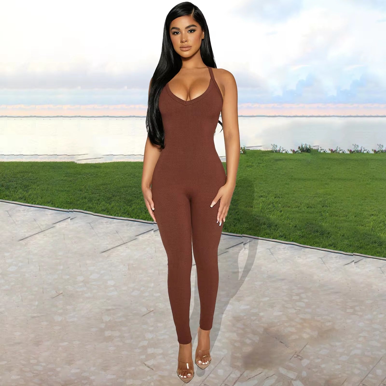 Casual Ribbed Backless Rompers Jumpsuit One Piece Outfits Mssza