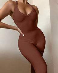 Casual Ribbed Backless Rompers Jumpsuit One Piece Outfits Mssza