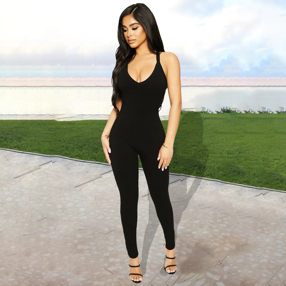 Casual Ribbed Backless Rompers Jumpsuit One Piece Outfits Mssza
