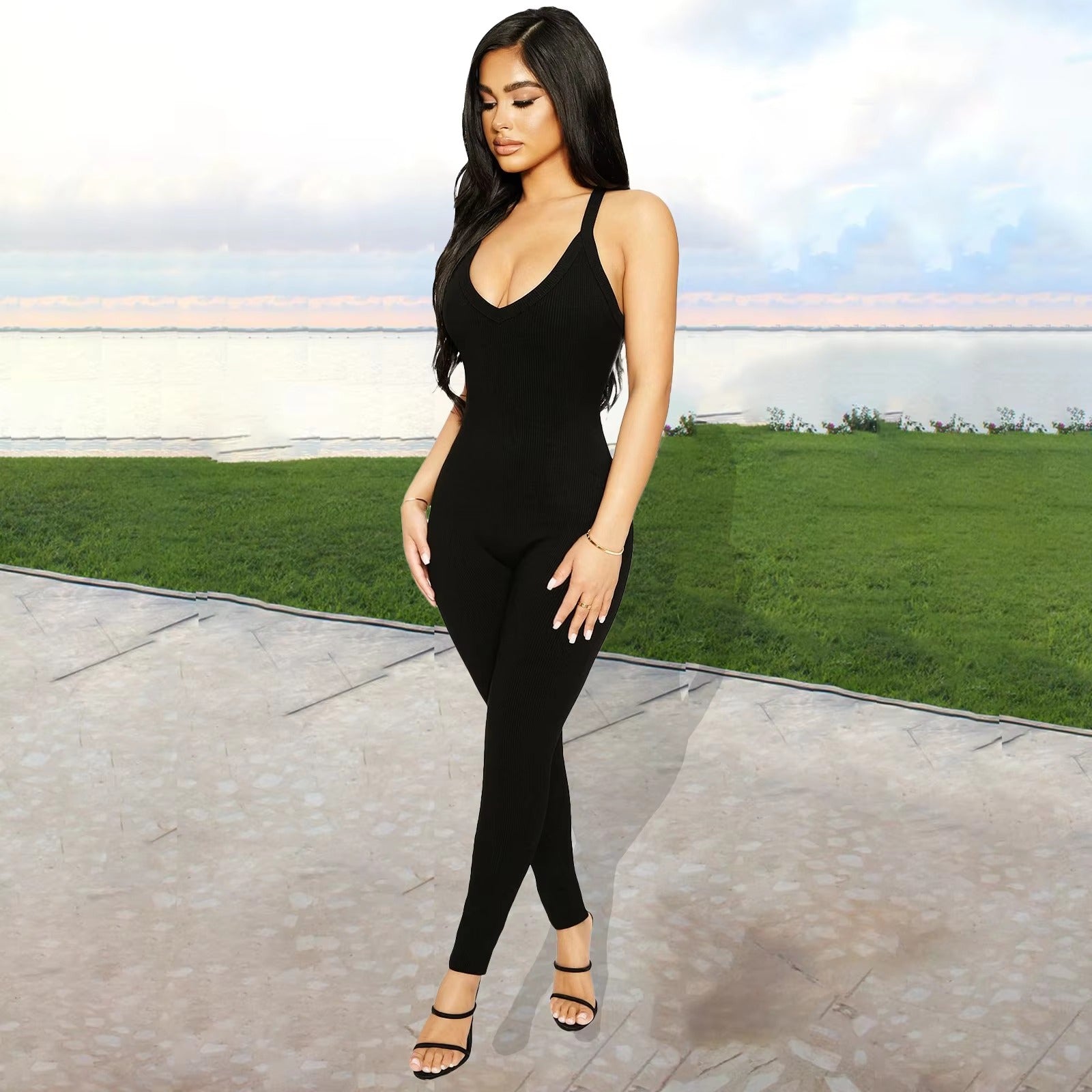 Casual Ribbed Backless Rompers Jumpsuit One Piece Outfits Mssza