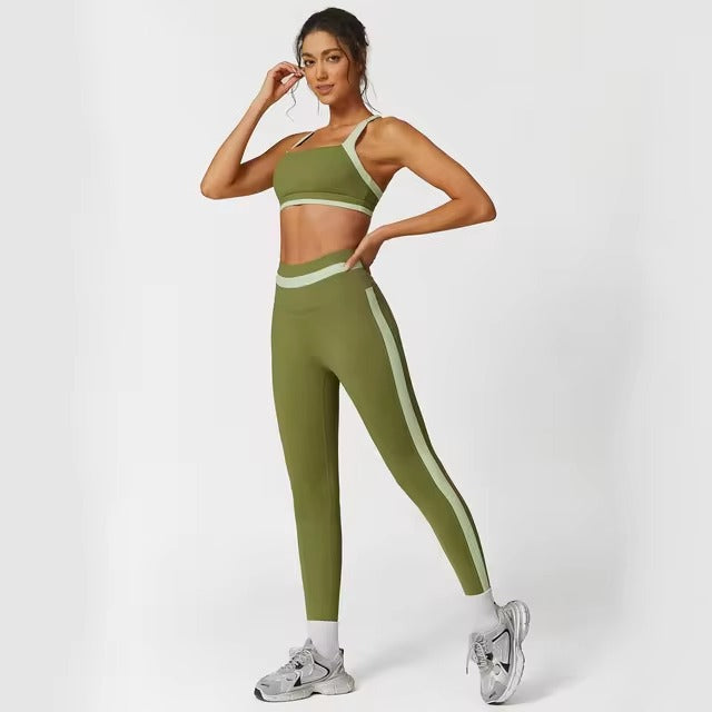 Casual Ribbed Sports Suits Bra And High Waist Leggings 2 Pieces Set Mssza