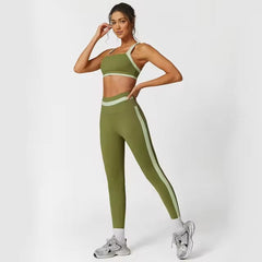 Casual Ribbed Sports Suits Bra And High Waist Leggings 2 Pieces Set Mssza