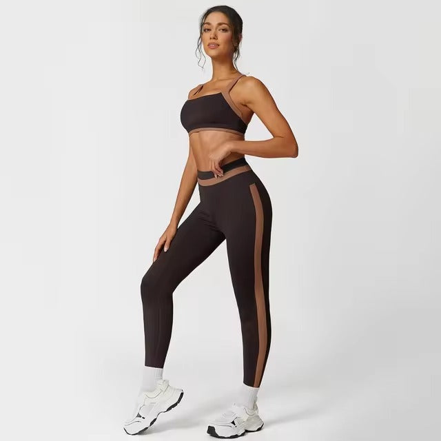Casual Ribbed Sports Suits Bra And High Waist Leggings 2 Pieces Set Mssza