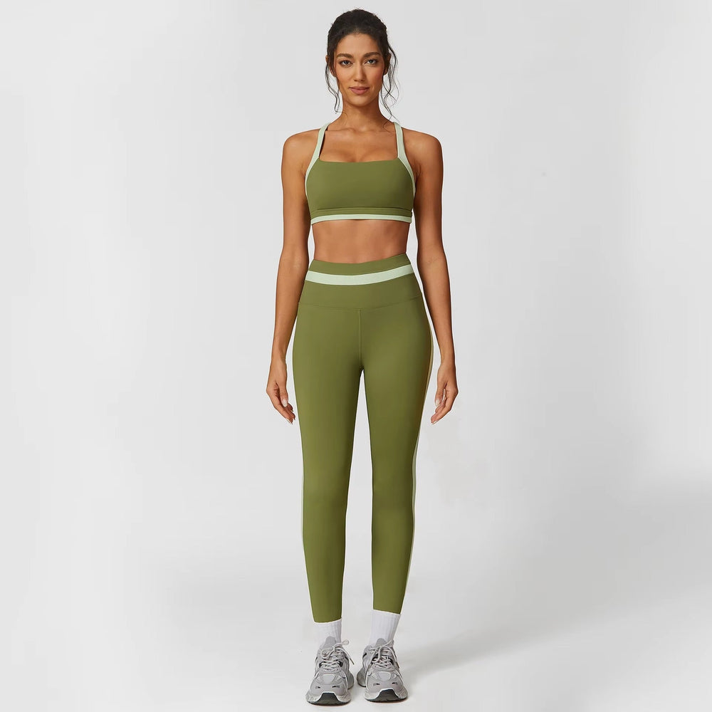 Casual Ribbed Sports Suits Bra And High Waist Leggings 2 Pieces Set Mssza