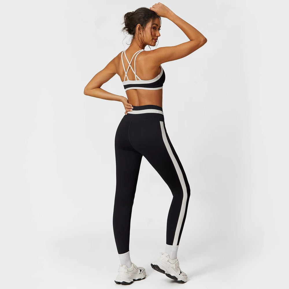 Casual Ribbed Sports Suits Bra And High Waist Leggings 2 Pieces Set Mssza