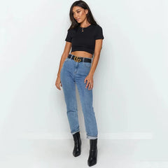 Casual Ribber O-Neck High Stretch Knit Crop Top Mssza