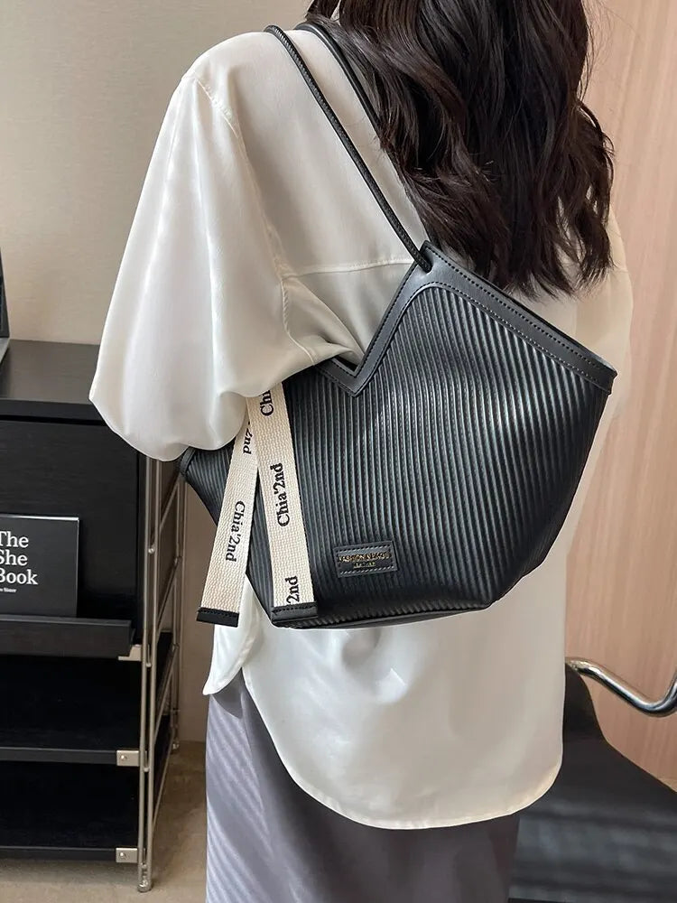 Casual Ribbons All-match Canvas Commuter Versatile Shoulder Student Tote Bag Mssza