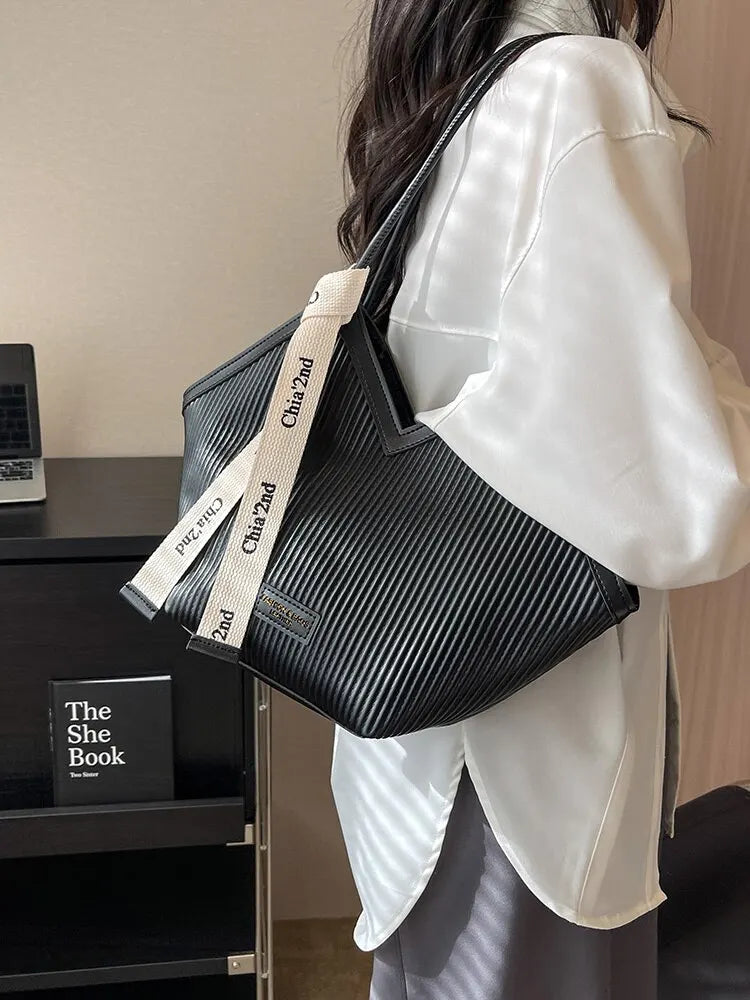 Casual Ribbons All-match Canvas Commuter Versatile Shoulder Student Tote Bag Mssza