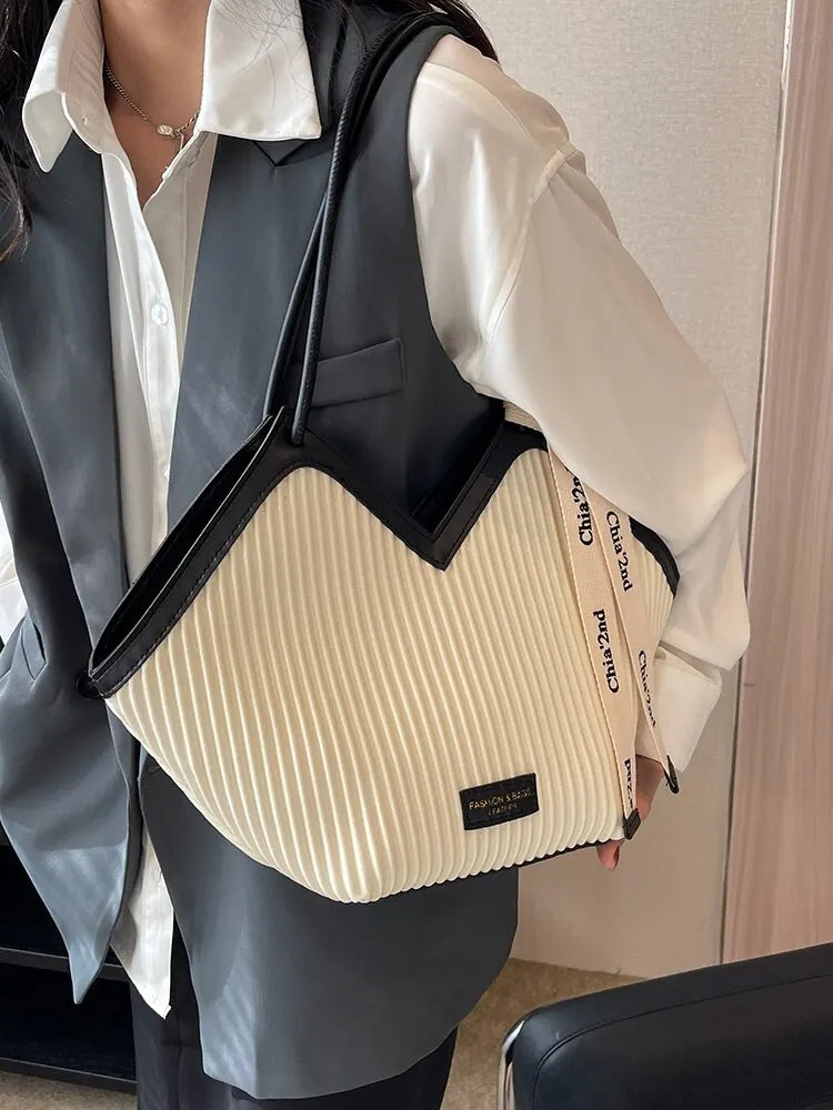 Casual Ribbons All-match Canvas Commuter Versatile Shoulder Student Tote Bag Mssza
