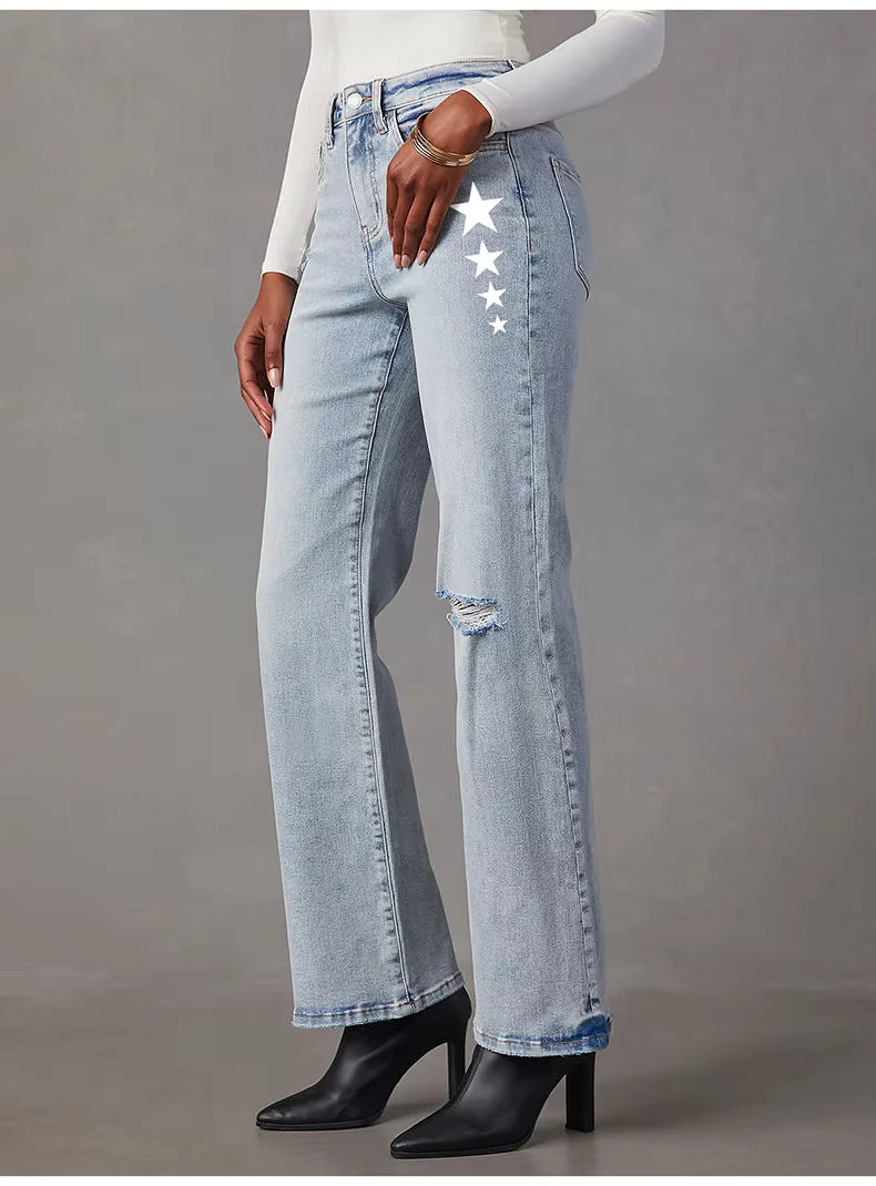 Casual Ripped High Waisted Loose With Pockets Flared Jeans Mssza
