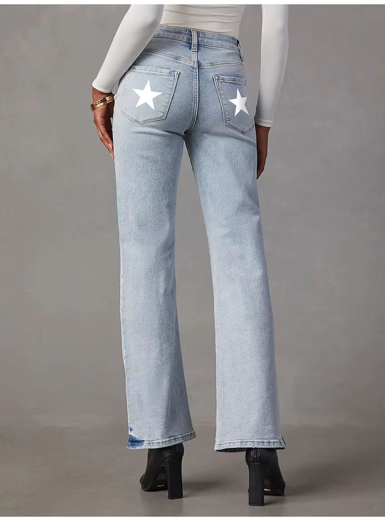 Casual Ripped High Waisted Loose With Pockets Flared Jeans Mssza