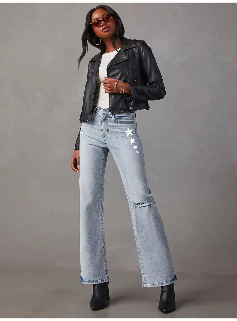 Casual Ripped High Waisted Loose With Pockets Flared Jeans Mssza