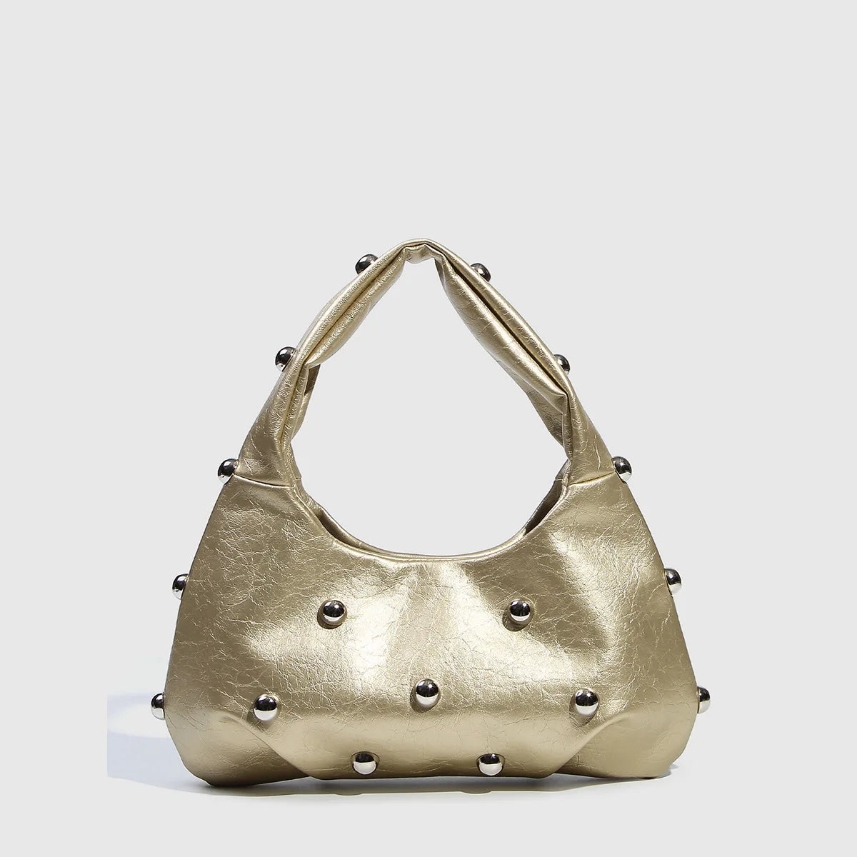 Casual Rivet Soft PU Leather Designer Hobos Half Moon Underarm Bags Mssza