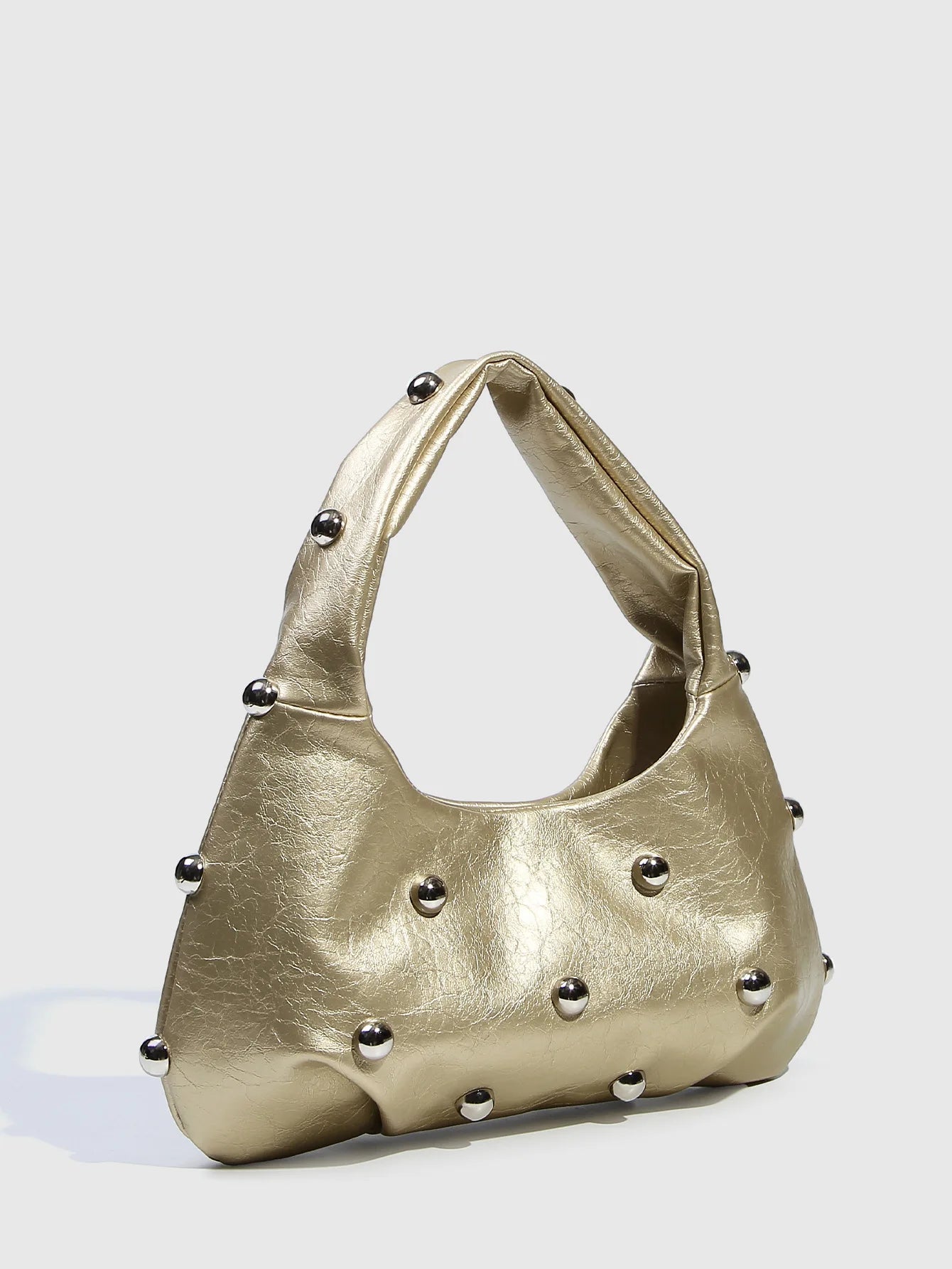 Casual Rivet Soft PU Leather Designer Hobos Half Moon Underarm Bags Mssza
