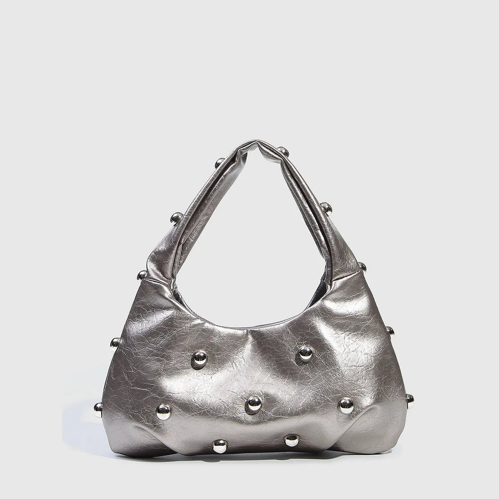 Casual Rivet Soft PU Leather Designer Hobos Half Moon Underarm Bags Mssza