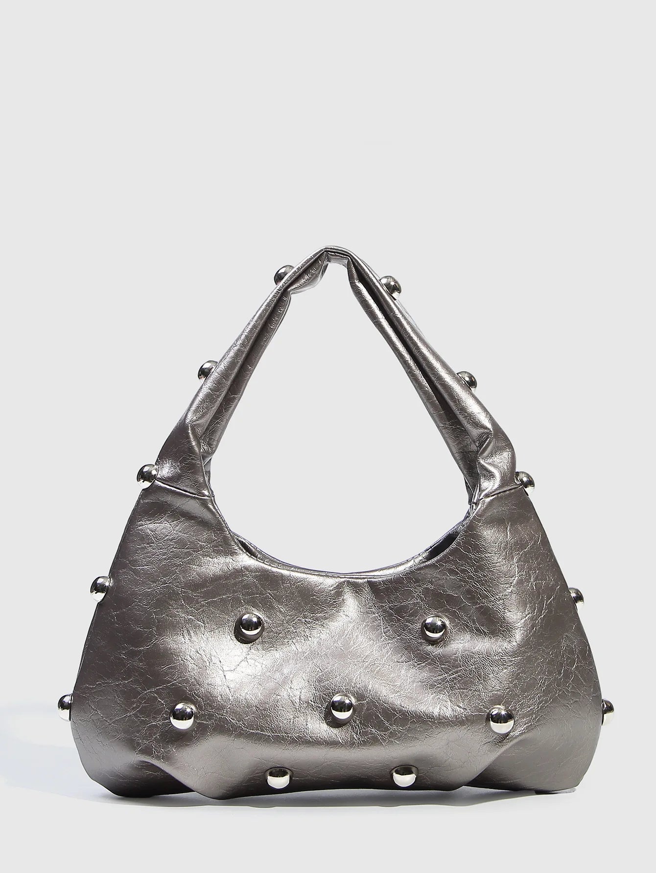 Casual Rivet Soft PU Leather Designer Hobos Half Moon Underarm Bags Mssza