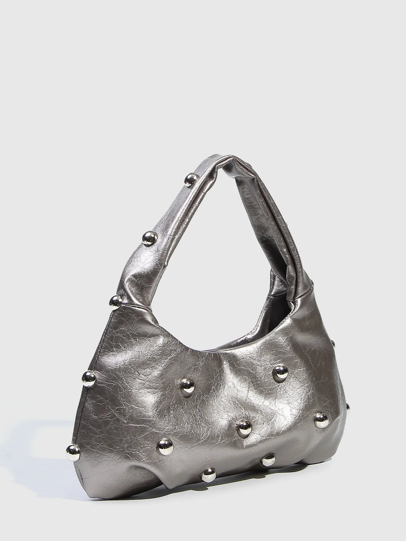 Casual Rivet Soft PU Leather Designer Hobos Half Moon Underarm Bags Mssza
