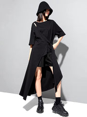 Casual Round Neck Short Sleeve Irregular Hem Big Size Long T-shirt Mssza