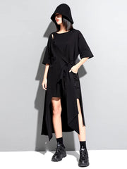 Casual Round Neck Short Sleeve Irregular Hem Big Size Long T-shirt Mssza
