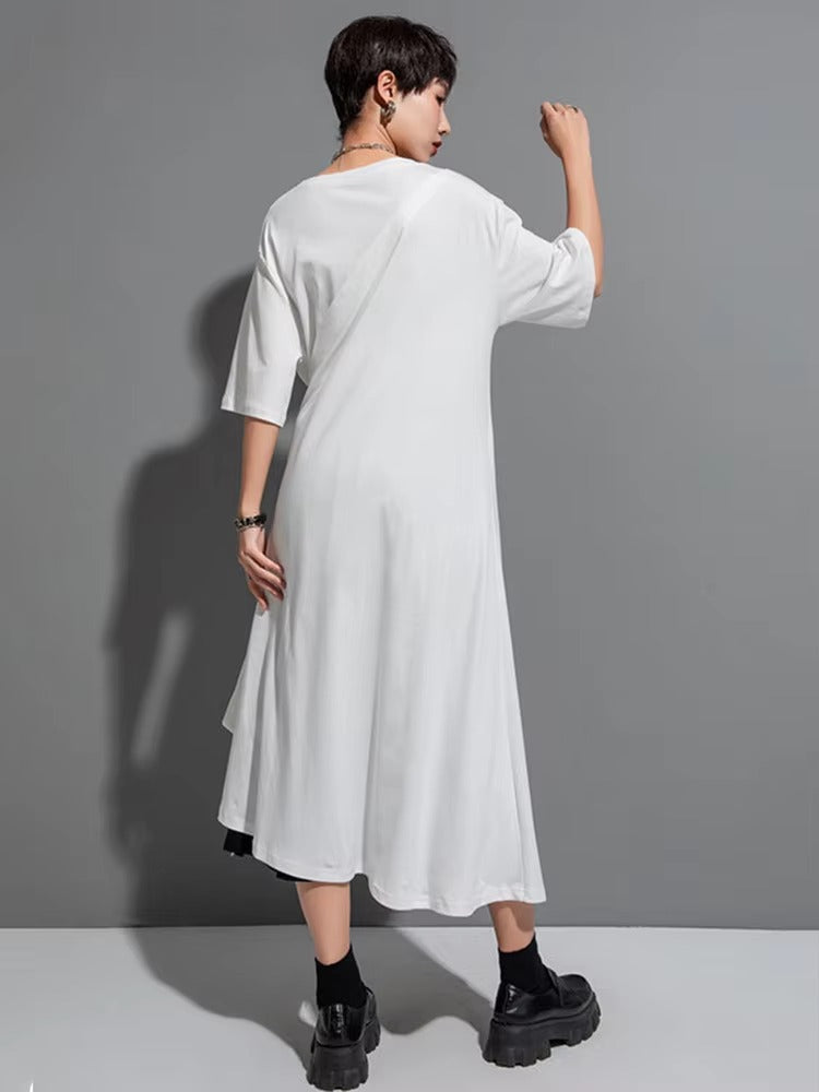 Casual Round Neck Short Sleeve Irregular Hem Big Size Long T-shirt Mssza