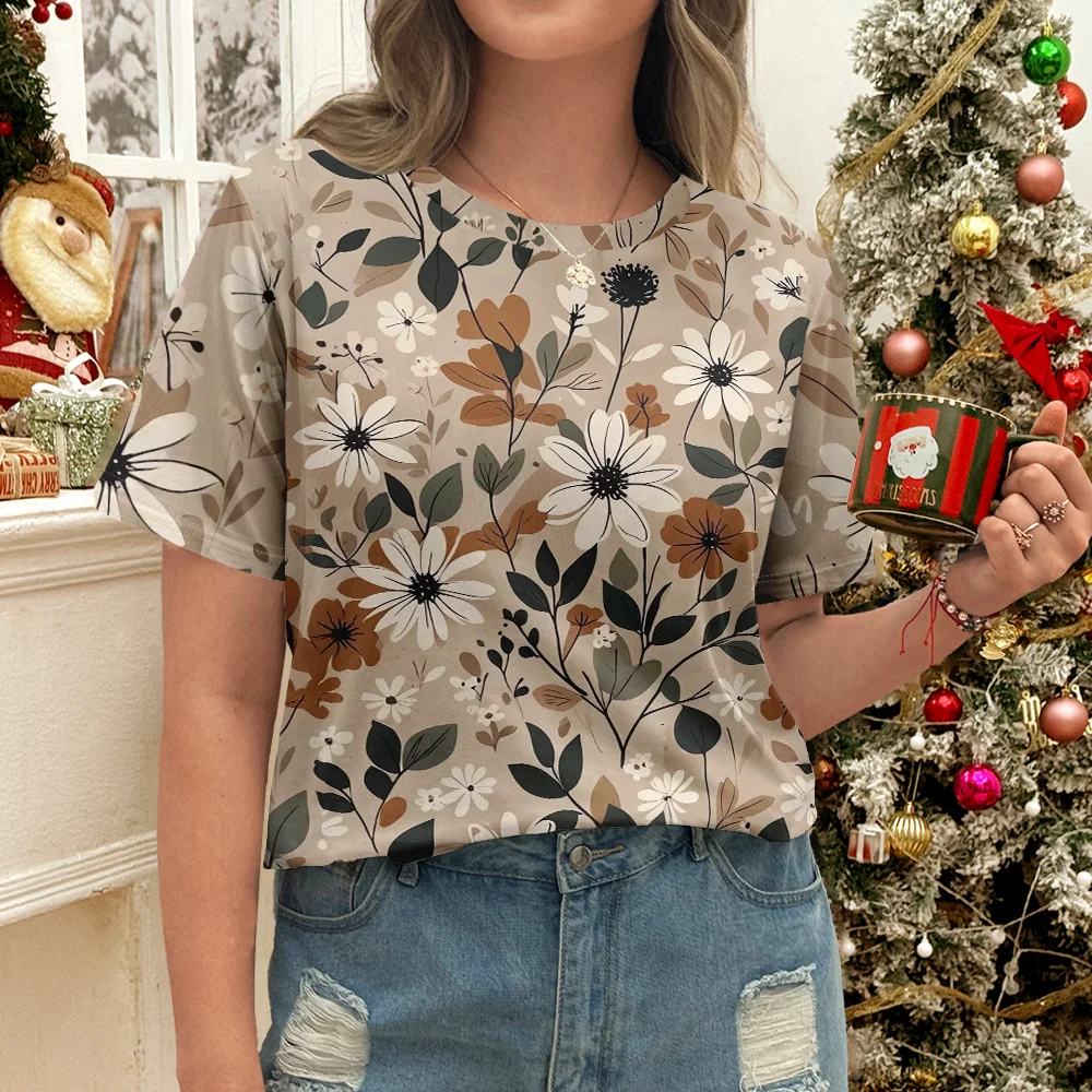 Casual Round Neck Short Sleeve Printed T-shirt Mssza