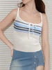 Casual Round Neck Strap Backless Striped Print Patchwork Crop Tank Camisole Tops Mssza