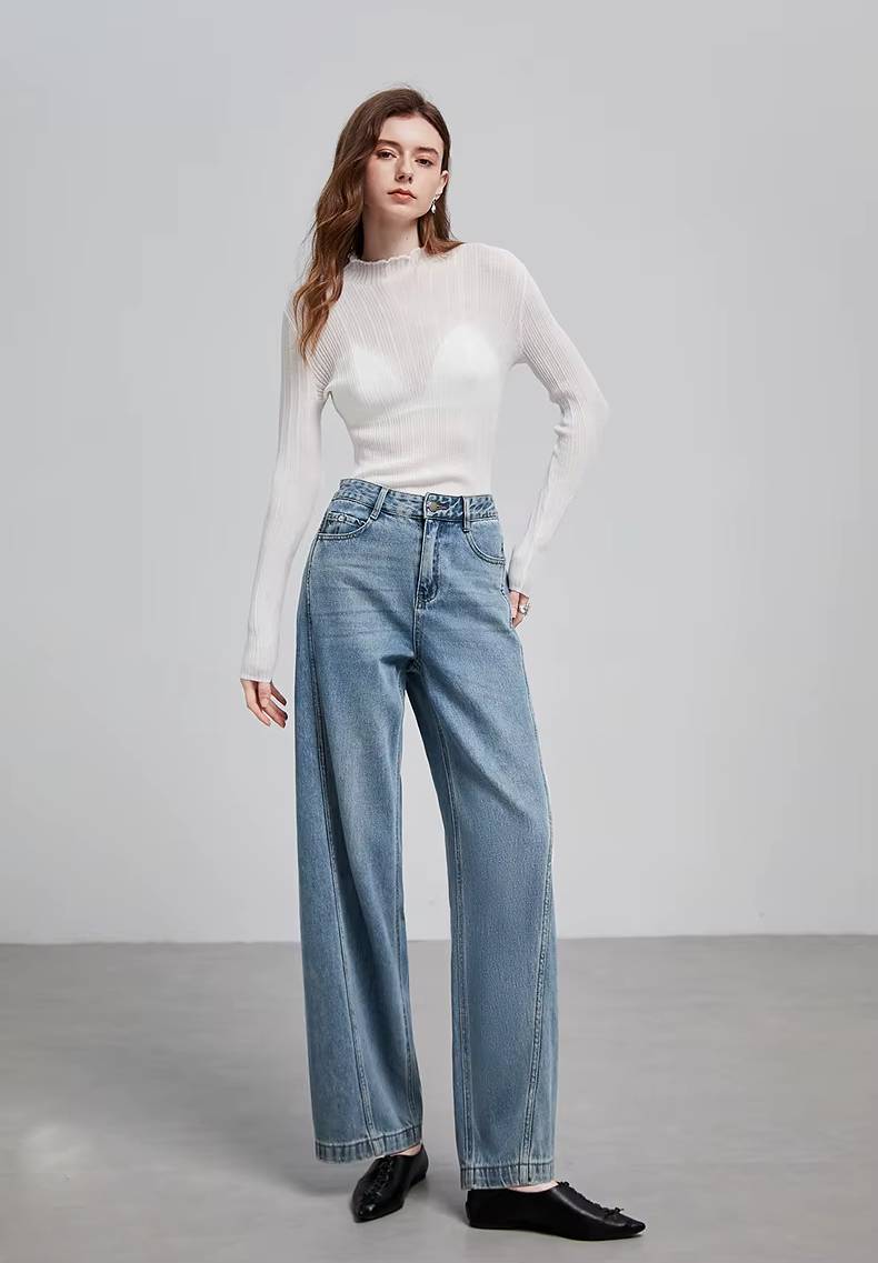 Casual Ruff Collar Turtleneck Linen Slim Fit Bottom Pullover Knitted Top Mssza